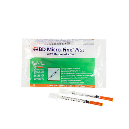 Шприц инсулиновый BD Micro-Fine Plus 1мл/U-100 30G (0,30 мм х 8 мм) 10 шт