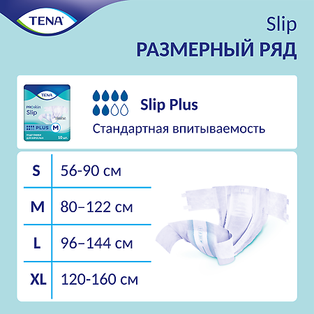 Tena Slip Plus подгузники для взрослых р. M (70 – 110 см) 10 шт