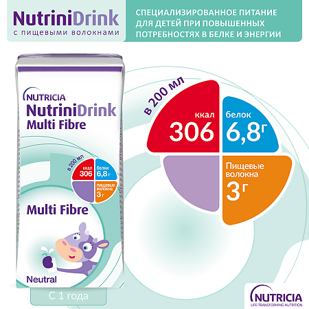 NutriniDrink Multi Fibre с пищевыми волокнами готовая смесь с нейтральным вкусом 200 мл 1 шт