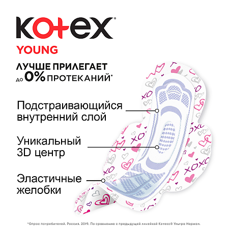 Kotex Young Normal прокладки поверхность сеточка 10 шт