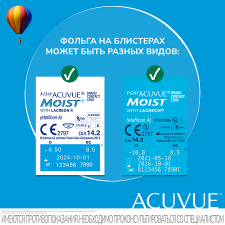 Контактные линзы 1-Day Acuvue Moist with Lacreon -1.00 / 8.5 / 14.2 30шт