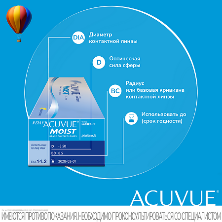 Контактные линзы 1-Day Acuvue Moist with Lacreon -1.50 / 8.5 / 14.2 30шт