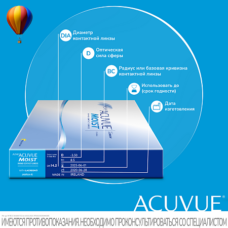 Контактные линзы 1-Day Acuvue Moist with Lacreon -3.00 /8.5/14.2 90шт