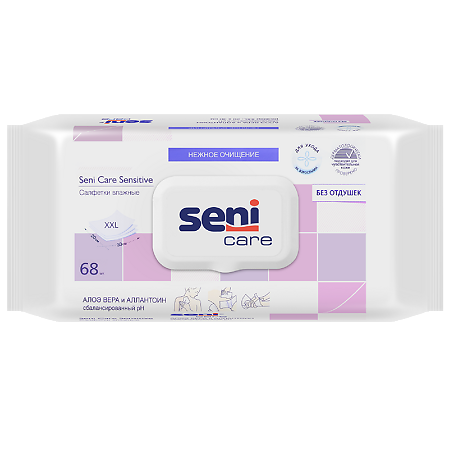 Seni Care Sensitive Салфетки влажные с алоэ вера и аллантоином 68 шт