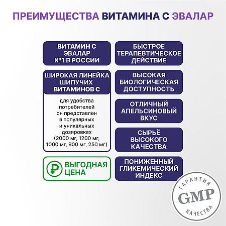 Витамин С Эвалар 1200 мг таблетки шипучие массой 3,8 г 20 шт