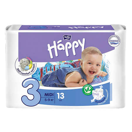 Bella Подгузники Baby Happy 3 midi 5-9 кг 13 шт