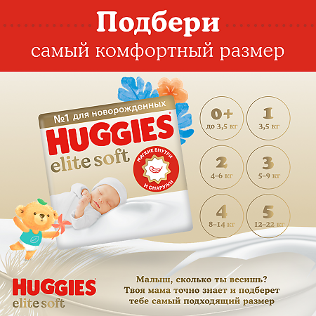 Huggies Подгузники Elite Soft 1 для новорожденных 3-5 кг 84 шт