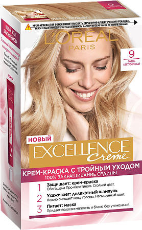 Лореаль (Loreal) Paris Крем-краска для волос Excellence Creme 9 Очень светло-русый 1 шт