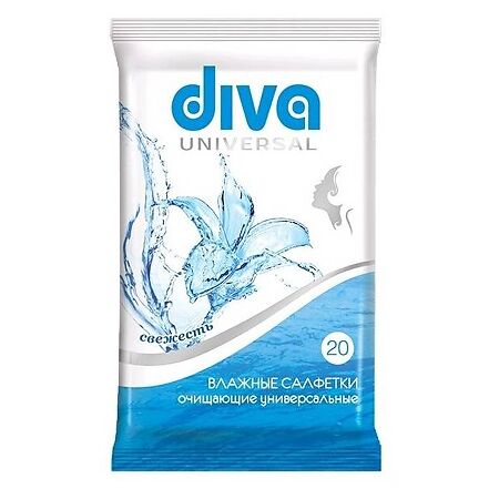 Diva Universal Салфетки влажные Свежесть очищающие универсальные 20 шт