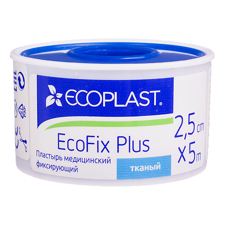 Ecoplast Пластырь EcoFix plus медицинский фиксирующий тканый 2,5 см х 5 м 1 шт