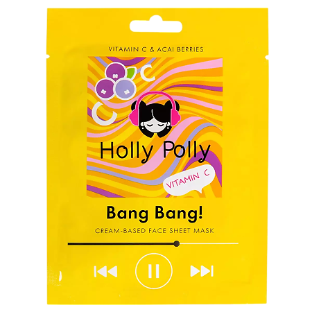 Holly Polly Тканевая маска для лица на кремовой основе Bang Bang! с вит С и Ягодами Асаи витаминная 22 г 1 шт