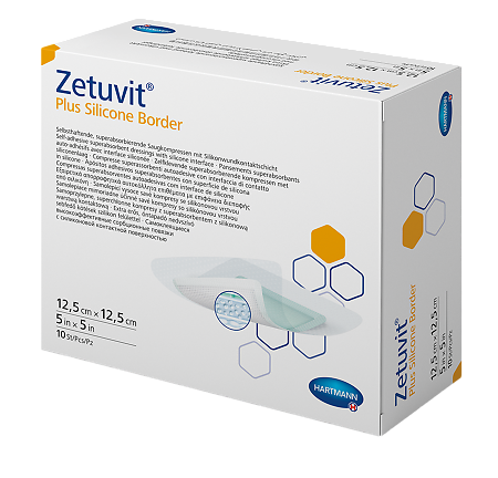 Повязка Цетувит Плюс Силикон Бордер/Zetuvit Plus Silicone Border самоклеящаяся суперабсорбирующая стерильная 12,5 х 12,5 см 10 шт