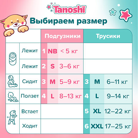 Трусики-подгузники Tanoshi Baby Pants для детей р L 9-14 кг 44 шт