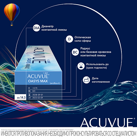 Контактные линзы 1-Day Acuvue Oasys Max -3.00/9.0/14.3 30 шт