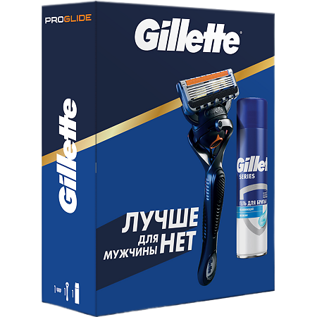 Gillette Подарочный набор Fusion ProGl Flexball Бритва со 1 сменной кассетой+TGS Гель для бритья масло какао увлажняющий 200 мл 1 уп