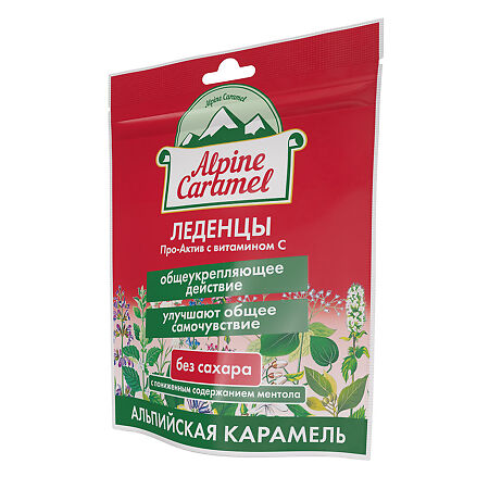 Альпийская Карамель Alpine Caramel Леденцы Про-актив с витамином С массой 3,3 г без сахара пакет 75 г 1 уп